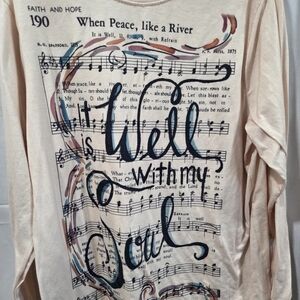 It Is Well With My Soul Hymn Sheet Music Long Sleeve Sz L Peach Cream Boho Top
